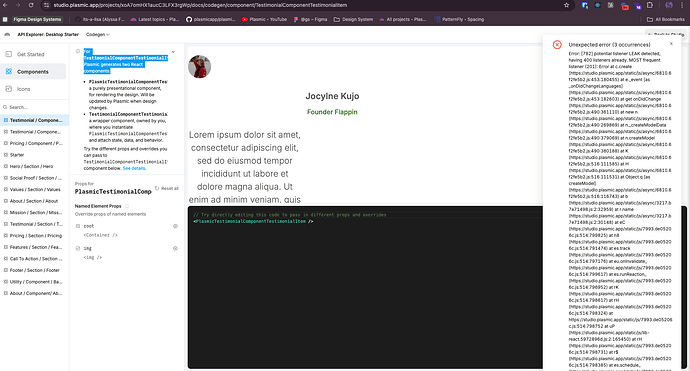 Really long error opening component in the Component API Explorer ...